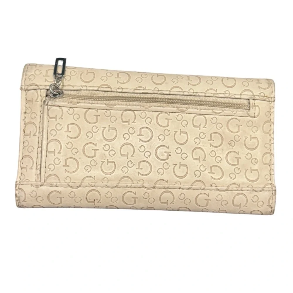Guess Beige Monogram Clutch Signature Logo Print Designer Evening Bag